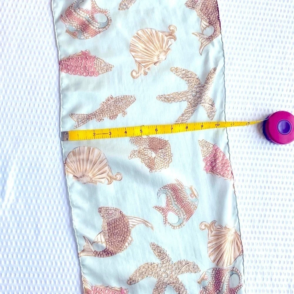 Silk Scarf Oblong Aqua Teal 51 Inches Hand Rolled